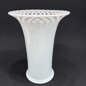 Bombay Company Celadon Crackle Glaze Reticulated Pierced Rim Trumpet Vase 10inch